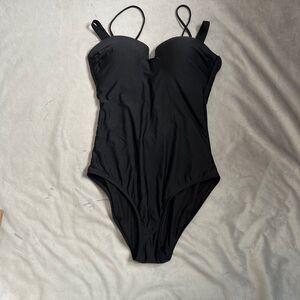 Athleta Women's Black One-Piece Swimsuit Aqualuxe‎ Square Plunge Size M